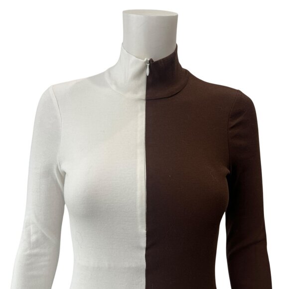$750 NWT Rosettta Getty Brown White Two-Tone Colorblock Cotton Midi Dress sz XS - Picture 4 of 11